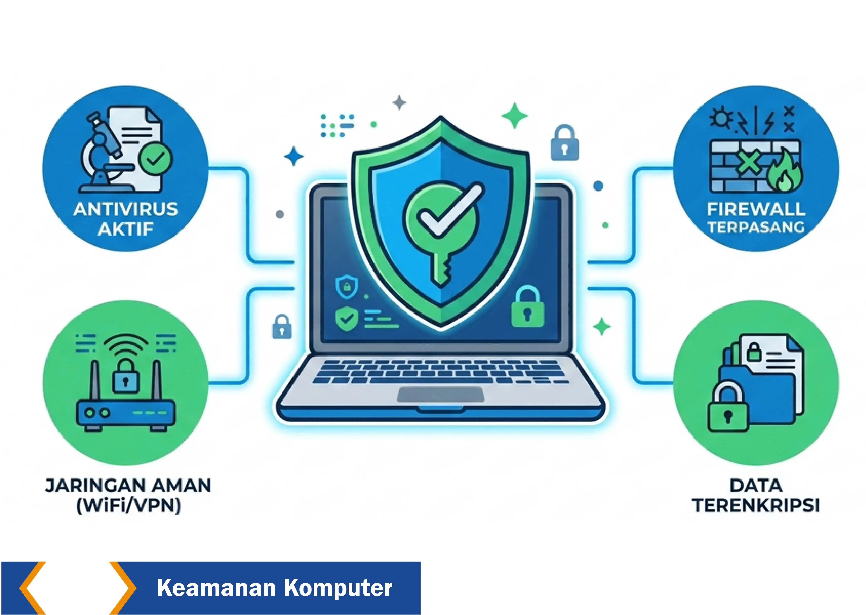 Keamanan Komputer Penjelasan tentang pentingnya menjaga keamanan komputer dari ancaman virus dan gangguan sistem.